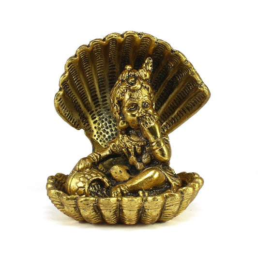 Golden Metal Bal Gopal Krishna Statue having Makhan